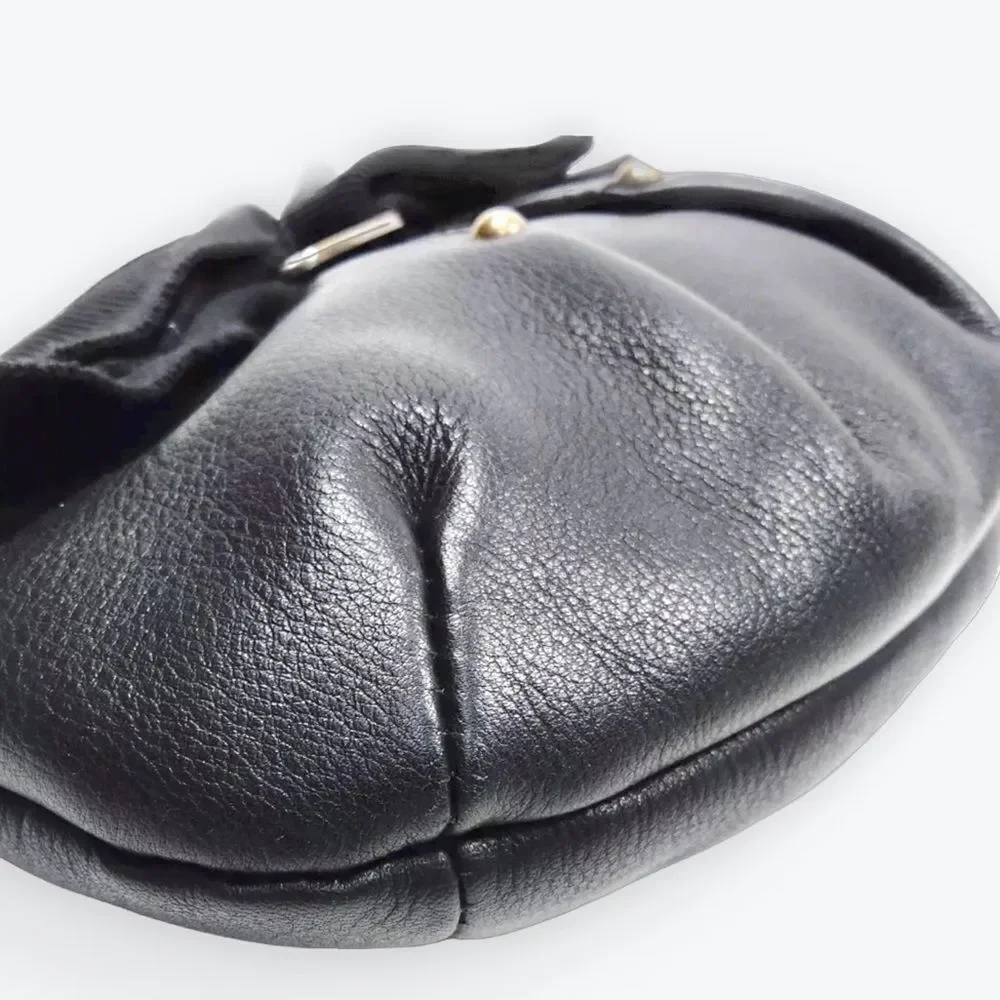Auth Salvator Ferragamo Black Leather Small Studded Crescent Vara Hobo Bag